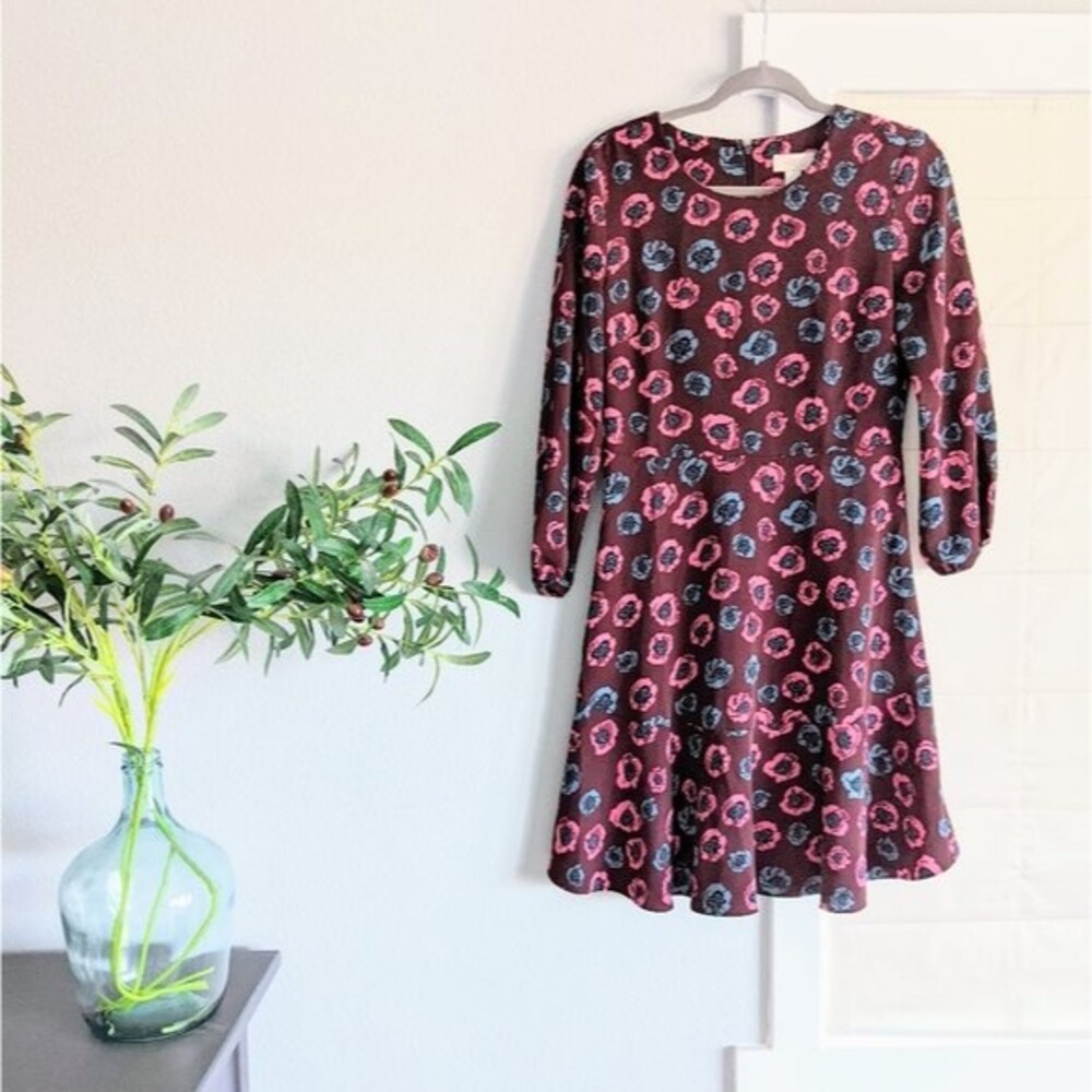 Ann Taylor Loft Outlet Floral Long Sleeve Dress 4 - Picture 2 of 12